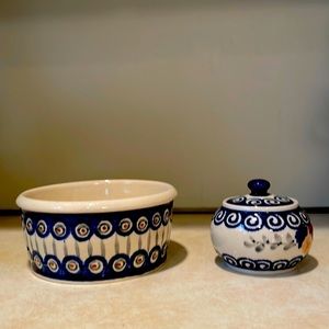 Polish serving bowl & sugar bowl - handmade in Poland by Boleslawiec